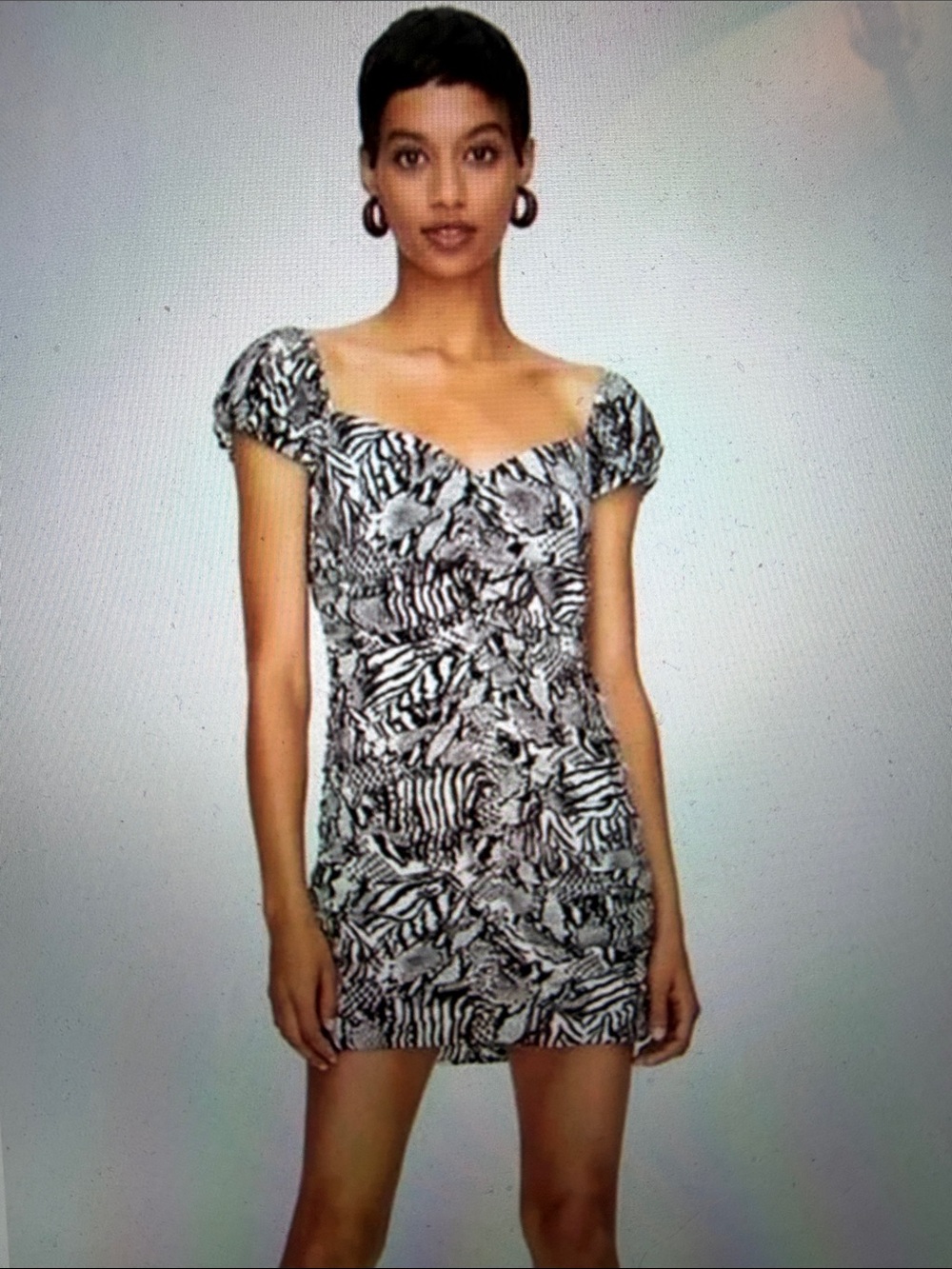 NWT Wilfred sz 4 Aritzia Veda Mini Dress brown mixed animal print ruched zebra